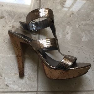 Metallic Strappy Heel, cork bottom